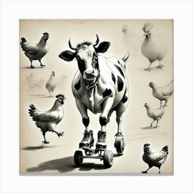 Cow On Skateboard 1 Canvas Print