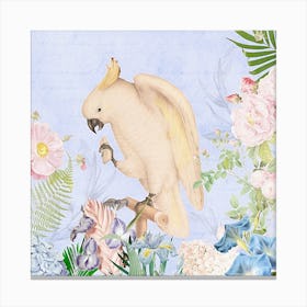 Tropical Cockatoo And Flowers Front Canvas Print