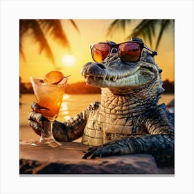 Alligator At Sunset Canvas Print