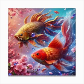 Two Goldfish Swimming In The Water Canvas Print