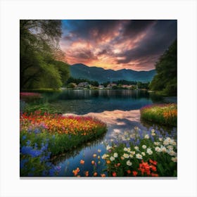 Lake of flowers Canvas Print