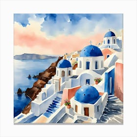 Santorini Greece Watercolor 1 Canvas Print