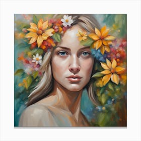 Girl With Flowers On Her Head Canvas Print