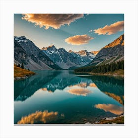 Sunset At Lake Banff Canvas Print