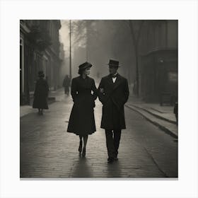 Couple Walking Down The Street Canvas Print