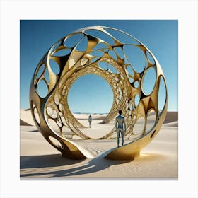 Golden Sculpture In The Desert 1 Canvas Print