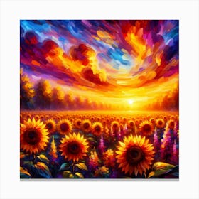 Sunflowers At Sunset Canvas Print