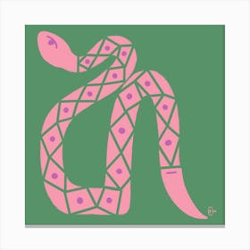 Funny Snake - Pink - Green Canvas Print