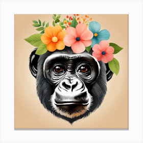 Floral Baby Gorilla Nursery Illustration (57) Canvas Print