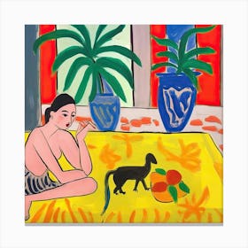 Woman With Cat And Fruits, The Matisse Inspired Art Collection Canvas Print