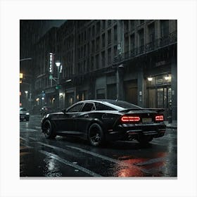 Black Sports Car In The Rain Canvas Print