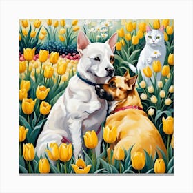 Tulips And Dogs Canvas Print