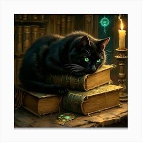 Cat On Books Canvas Print