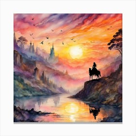 Sunset With A Horse Canvas Print