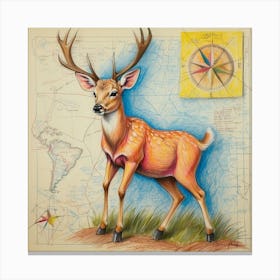 Deer On Map Canvas Print