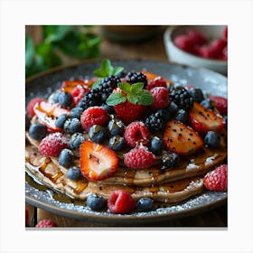 Pancakes With Berries And Maple Syrup Canvas Print