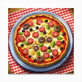 Pizza With Cheese, Tomatoes, Olives And Basil Canvas Print