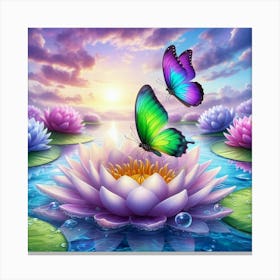 Butterly around flowers 1 Canvas Print