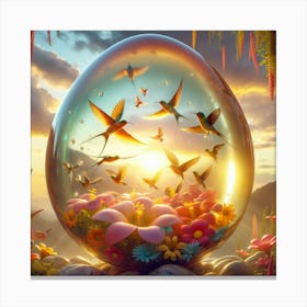 Crystal Egg with hummingbirds-Sunset behind Canvas Print