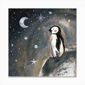 Penguin And Stars Square Canvas Print
