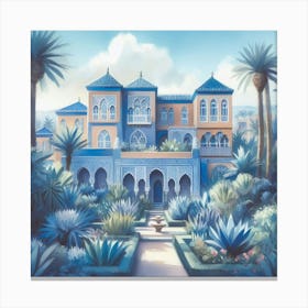 Blue Palace watercolor pastell Jardin Majorelle Morocco Modern Blue Illustration 5 Art Print Canvas Print