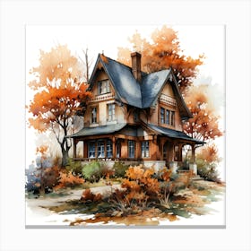 Watercolor House In Autumn 1 Canvas Print