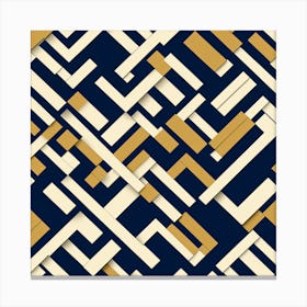Mid Century inspired Seamless Pattern, Simple Shapes Of Geometry, Flat Art, Deep Navy Blue and Mustered yellow, 203 Canvas Print