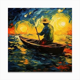 Fisherman In A Boat Canvas Print