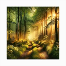 Forest Path With Sunlight Canvas Print