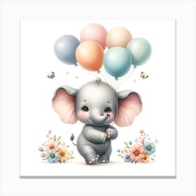 Cute Elephant with Balloons Canvas Print