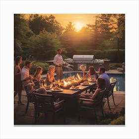 Family Gathering Around A Fire Pit Canvas Print