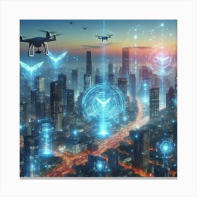 Futuristic Cityscape With Drones 3 Canvas Print