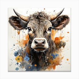 Pastoral Peace Watercolor Cow Scene Canvas Print