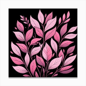 Pink Leaves On Black Background 4 Canvas Print