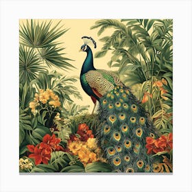 Peacock In The Jungle 5 Canvas Print