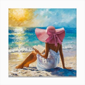 Seaside Serenity The Woman In The Pink Ribbon Hat (2) Canvas Print