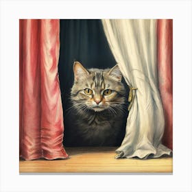 Cat Peeking Out Of Curtain Canvas Print