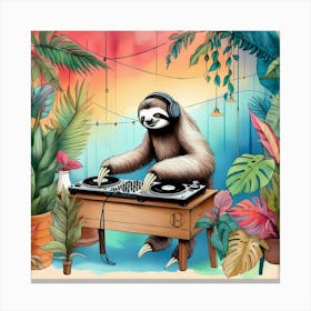 A Sloth Dj Canvas Print