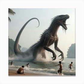 Dinosaur On The Beach Canvas Print