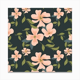 Pink Flowers On A Black Background Canvas Print