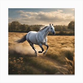 White Horse Galloping Canvas Print