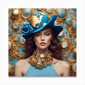 Beautiful Woman In Blue Hat Canvas Print