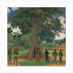 The Large Tree With Village People Paul Gauguin Art Print 3 Canvas Print