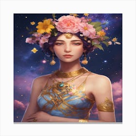 Chinese Girl With Flowers Canvas Print