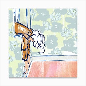 Woman in a window square Canvas Print