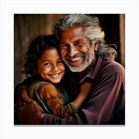 Old Man Hugging Little Girl Canvas Print