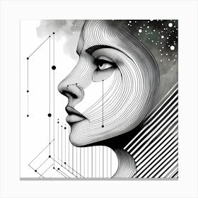 Female Head - Abstract Line Art Illustration 105 Canvas Print