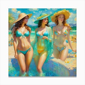 Three Women In Bikinis bn Canvas Print