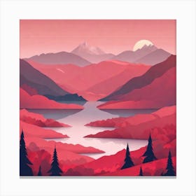 Misty mountains background in red tone 43 Canvas Print