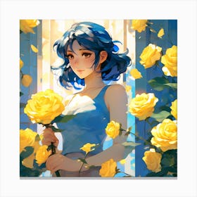 Anime Girl With Yellow Roses Canvas Print